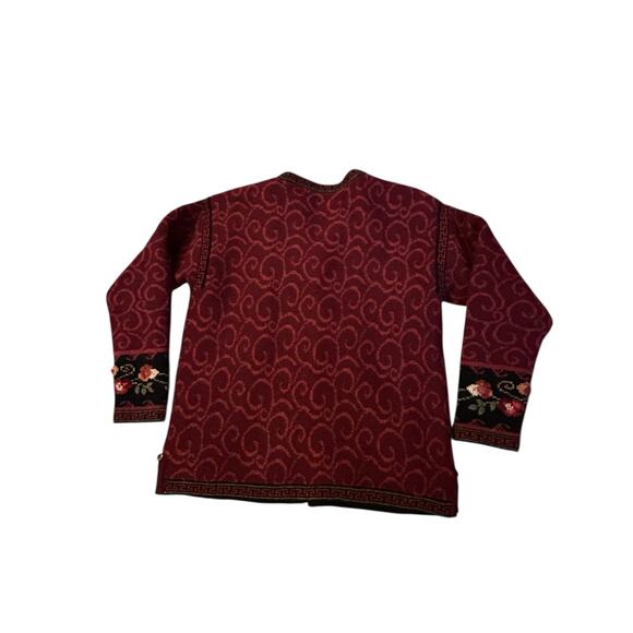 VTG Icelandic Designs 100% Wool Floral Embroidered Jacket Burgundy/Black Size S - Picture 4 of 8
